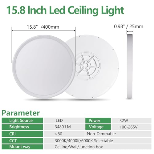 15.8Inch 4PK White LED Flush Mount Ceiling Light,32W,3480LM,3CCT Selectable | 3000K/4000K/6000K CCT Selectable, White Close to Ceiling Round Flat Panel Light, Super Slim LED Ceiling Light for Bedroom - color: White