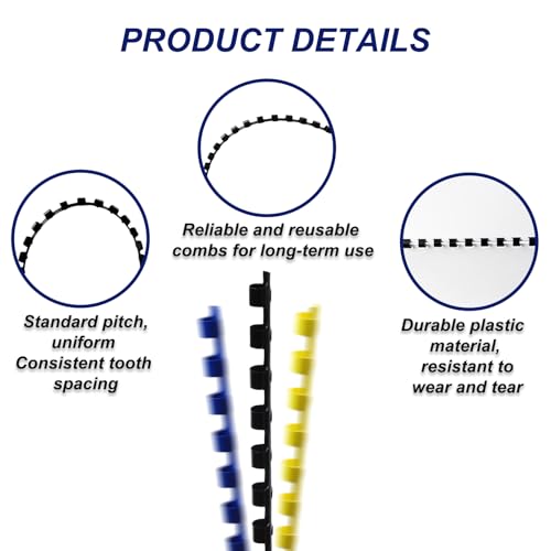 Rayson CR-8-100-M Plastic Binding Combs 5/16in. 21-Ring, 40-Sheet Capacity, Colorful Comb Binding Spines, Max. Binding A4 Size Paper (8.3"×11.7"), Box of 100 - size: 5/16", style: A4 - Available in 7 Vibrant Colors