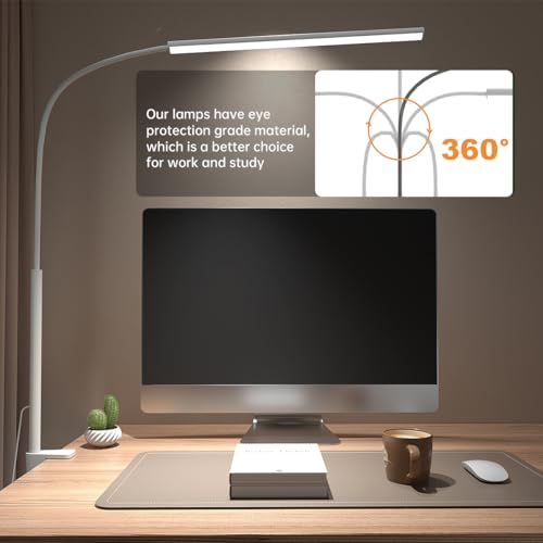 LED Desk Lamp with Clamp, 1200 Lm Eye-Caring Desk Light for Home Office,Pro - color: White, size: Plus