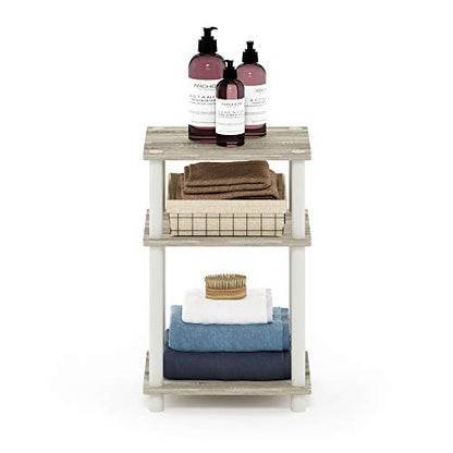 Furinno JUST Side Table, 3-Tier End Table, Open Shelves Night Stand, Bedside Table, Toolless Assembly, for Living Room, Bedroom, Bathroom, Sonoma Oak - color: Sonoma Oak/White, size: 3-Tier, Round Pole, style: 1-Pack
