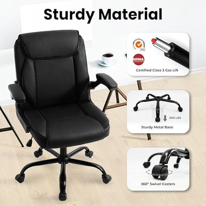 NEO CHAIR PU Leather Office Desk Chair with Adjustable Arms, All Black | Ergonomic Mid Back Computer Desk Chair Comfy with Wheels Swivel Rolling for Home Office Gaming Study - color: All Black