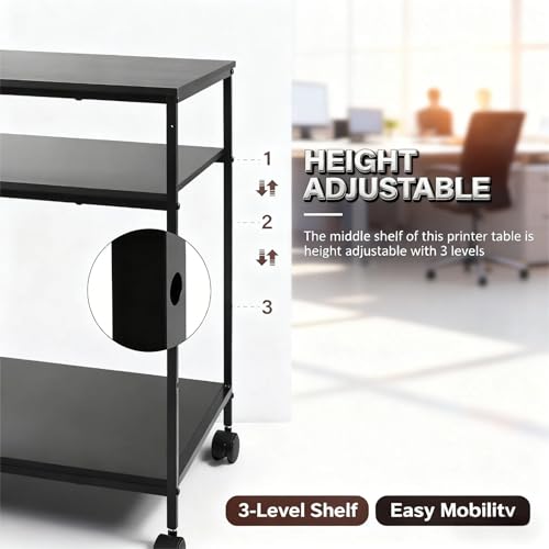 31.5" Heavy Duty Large Printer Stand with Adjustable Storage Shelf, Black - color: Black, size: 3-Tier