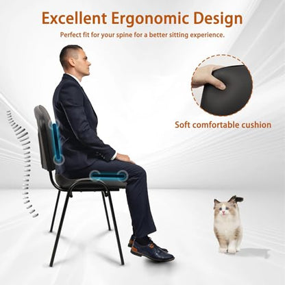 CLATINA Stacking Guest Chairs, Leather Waiting Room Chair no Wheels, Armless Office Chairs with Metal Frames, Stackable Conference Room Chair for Reception, Lobby, Meeting, Training, Black - color: Black-leather, size: 1 Pack