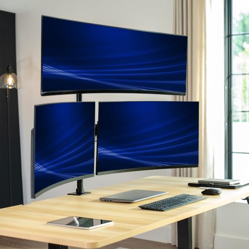 VIVO Triple Monitor Desk Mount, 32 to 49 inch Ultrawide Screens, One Fixed Screen and Two Mechanical Arms for Gaming and Office Setups, Max VESA 100x100, Holds up to 83.6 lbs, Black, STAND-V123TG