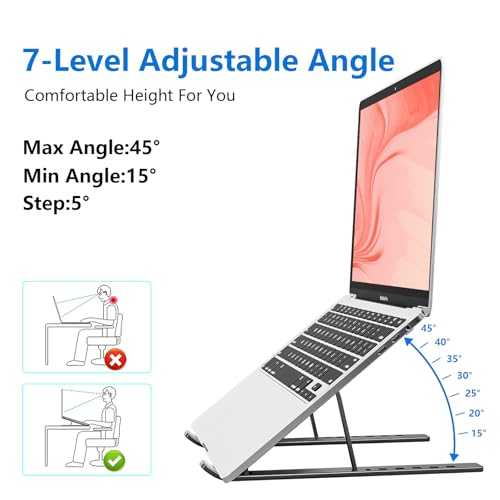 Laptop Stand for Desk, Aluminum Metal MacBook Stand，Computer Riser for Desk, Portable Foldable Adjustable Notebook Holder, Compatible with 10-15.6 Inch Laptops, iPad, Space Gray. - color: Space Gray