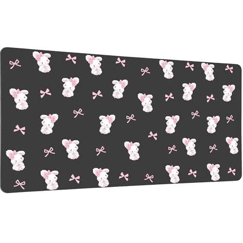 Bow Bunny Desk Mat, Cute Extended Gaming Keyboard Mouse Pad, Large Office Desk Cover Mat Pad Deskmat, Non-Slip Leather Home Office Desk Mat Protector 31.5"×15.7" - color: Bunny, size: L(31.5×15.7 inch)