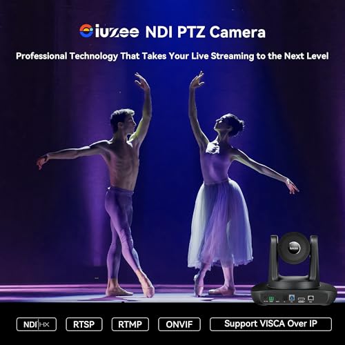 4K NDI PTZ Camera AI-Auto Tracking, 20X Optical Zoom, USB3.0/HDMI/LAN PoE, IP Live Streaming, Conference Room Camera for Church Services Education Conference Events, Work with YouTube OBS - color: inky black
