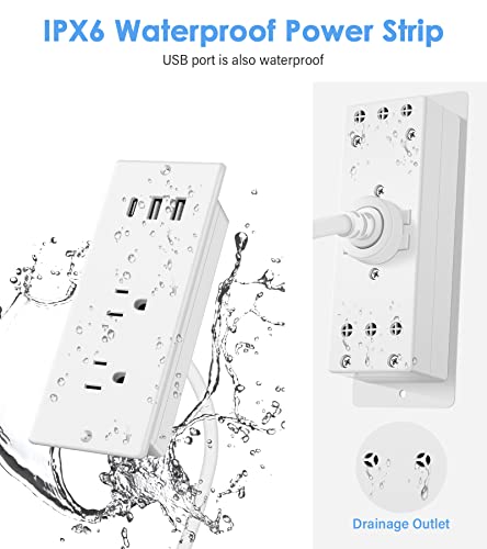 Jgstkcity 20W USB C Recessed Power Strip,Surge Protector Waterproof,Furniture Desk Power Outlet,2 Outlets and and USB C Charging,Suitable for Side Table,Flat Plug,6ft Cable White - color: White, size: 2 Outlets