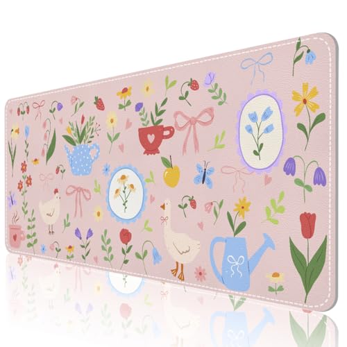 Desk Mat, Leather Desk Pad Blotter Protector, XXL Large Mouse Pad,Computer Laptop Mouse Pads for Desktop,Waterproof Writing Anti-Slip Mousepad for Office and Home I Pink Animals & Flowers - color: Pink Animals & Flowers