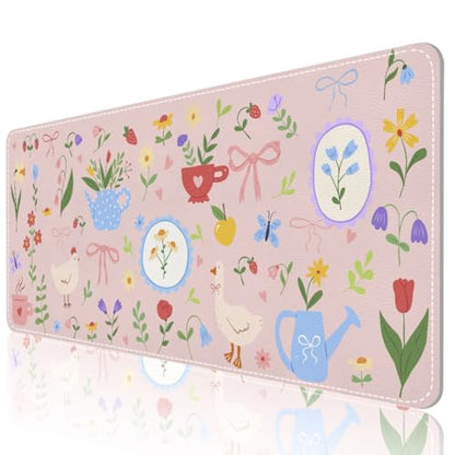 Desk Mat, Leather Desk Pad Blotter Protector, XXL Large Mouse Pad,Computer Laptop Mouse Pads for Desktop,Waterproof Writing Anti-Slip Mousepad for Office and Home I Pink Animals & Flowers - color: Pink Animals & Flowers