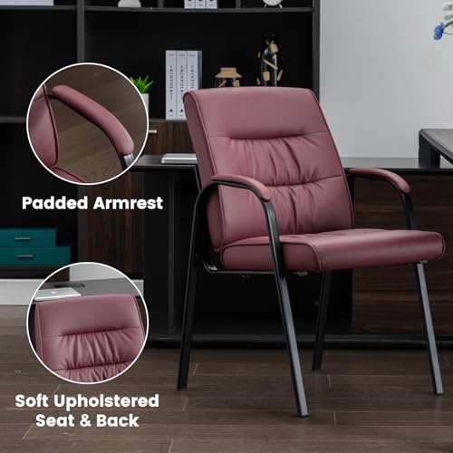 Big&Wide Office Guest Reception Chairs Set of 4, Conference Room Chairs Waiting Room Chairs, Modern Leather Office Desk Chair No Wheels - color: Burgundy, size: 4 Pack