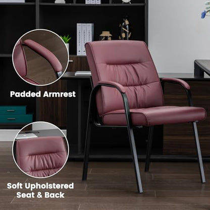Big&Wide Office Guest Reception Chairs Set of 4, Conference Room Chairs Waiting Room Chairs, Modern Leather Office Desk Chair No Wheels - color: Burgundy, size: 4 Pack
