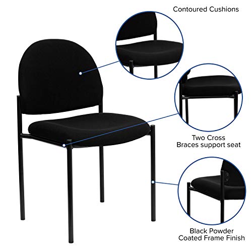 Flash Furniture Tania Comfort Black Fabric Stackable Steel Side Reception Chair | Contoured Cushions, Powder Coated Frame, Cross Braced Seat, Durable Construction, Commercial Use - color: Black Fabric