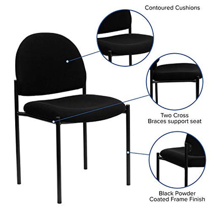 Flash Furniture Tania Comfort Black Fabric Stackable Steel Side Reception Chair | Contoured Cushions, Powder Coated Frame, Cross Braced Seat, Durable Construction, Commercial Use - color: Black Fabric