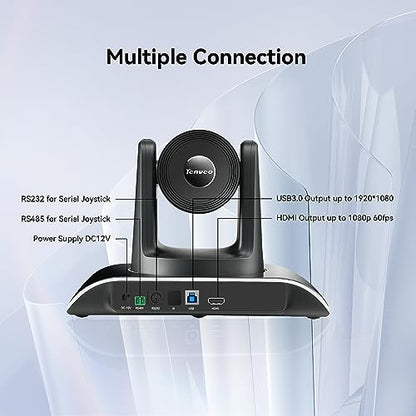 Tenveo 3X Optical Zoom 1080P 60FPS PTZ Conference System with 114° Wide-Angle Lens and MagiCall Bluetooth Speakerphone, Video Output via USB 3.0/HDMI/RS485/RS232, Ideal for Large Meetings - size: 3X Zoom/USB3.0/HDMI/MagiCall