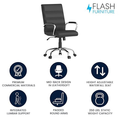 Flash Furniture Mid-Back Black LeatherSoft Executive Swivel Office Chair with Chrome Base and Arms - color: Black Leathersoft/Chrome Frame