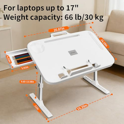 Laptop Desk Bed Table,Adjustable Lap Desk Bed Tray,Portable Folding Couch Table with Bookstand & Storage Drawer,Car Rear Seat Sofa Floor Laptop Tray Stand for Adult Kids Reading Writing Eating - size: portable
