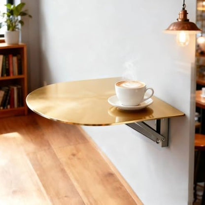 Small Wall-Mounted Table, Semi-Circle Folding Wall Desk 12" 14" 16" Stainless Steel Fold Down Floating Desk for Small Spaces(Gold,30cm/12in) - color: Gold, size: 30cm/12in