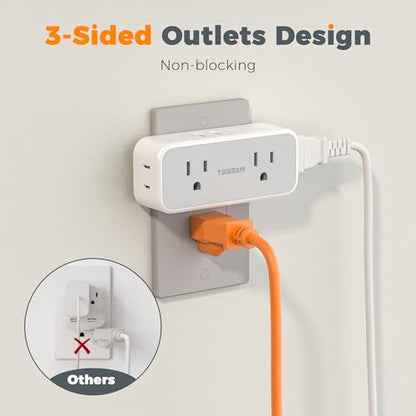 TESSAN Wall Outlet Extender, Multi Plug Mini Wall Expander, Grey - color: Grey with USB-C, size: 7 Outlets