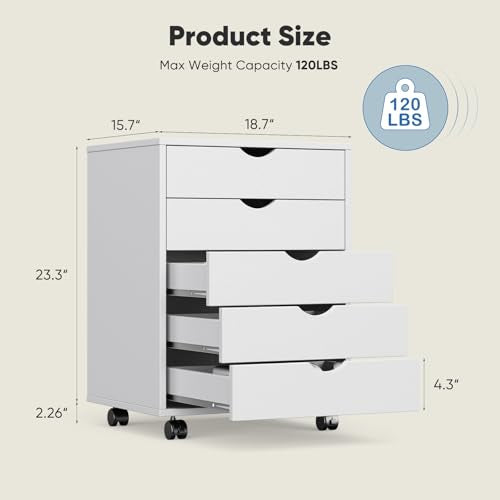 OLIXIS 5-Drawer Rolling File Cabinet, Printer Stand with Office Storage - color: White, size: 5 Drawer