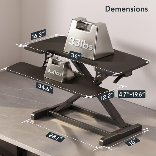 FLEXISPOT Standing Desk Converter, 36", Black - color: Black, size: 36"