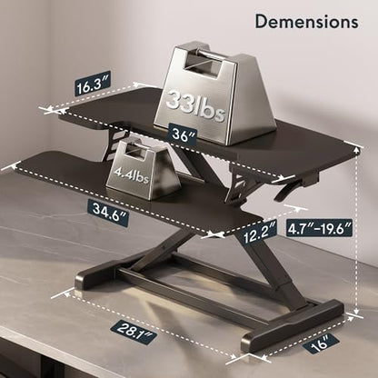 FLEXISPOT Standing Desk Converter, 36", Black - color: Black, size: 36"