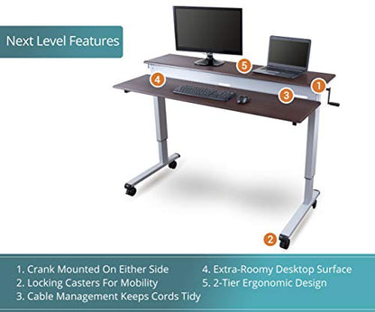 S STAND UP DESK STORE Crank Adjustable Tier Standing Desk with Heavy Duty Steel Frame (Silver Frame/Dark Walnut Top, 48in Wide) - color: Silver Frame/Dark Walnut Top, size: 48 Inches