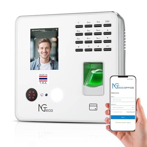 NGTeco Cloud Time Clock for Small Business, Real Remote Access, 4-in-1 Mode | Employee Time Clock with Face, Fingerprint, RFID, PIN Check-in, Software & App, Customizable Shift, 10 Cards, No Monthly Fee - color: White