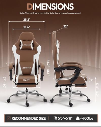 Dowinx Ergonomic Gaming Chair with Footrest & Massage Lumbar, 2D-Linkage Armrests for Computer Chair 330lbs with Headrest Pillow for Office, Home, Streaming and Long Gaming Sessions, Fabric Brown - color: Brown