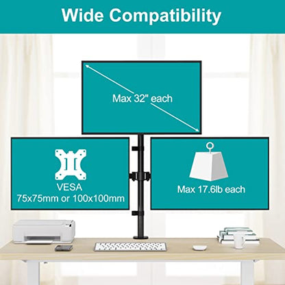 MOUNT PRO Triple Monitor Mount, Monitor Desk Mount for 3 Screens up to 32 inch, 17.6 lbs Each, Fully Adjustable Stacked Computer Stand, Table VESA Mounting, C clamp/Grommet Base - style: Max 32“ Basic（stacked）