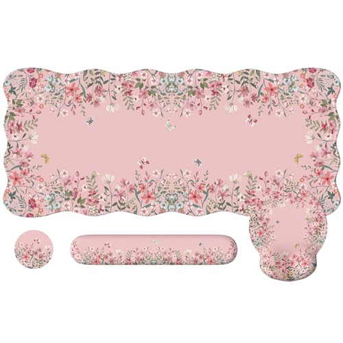 iCasso Pink Keyboard Mat 35.4"x15.7", Desk Protector for Classroom | Vintage Women Ergonomic Desk Pad with Keyboard Wrist Rest, Mousepad Set for Classroom Table Office Workspace Area - color: Pink