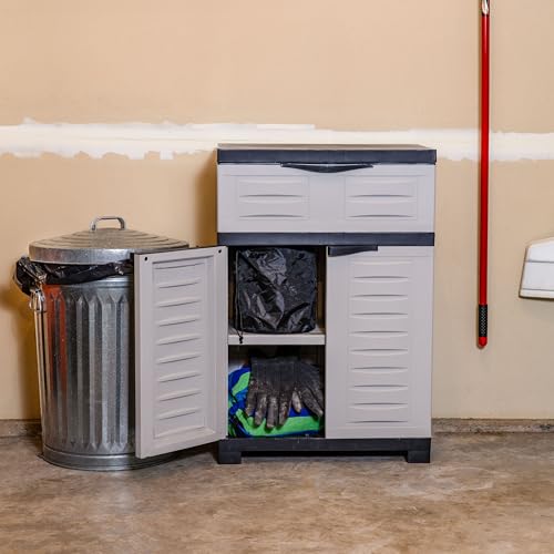 Sunnydaze 34.5" Garage Storage Cabinet with Adjustable Shelf, Gray - color: Grey, style: With Drawer - 34.5" H