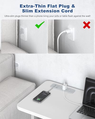 Recessed Power Strip with Retractable USB C Cable,2 PD 20W USB C,Flush Mount Countertop Drawer Outlet, Furniture Hidden Outlet for Side Table,End Table,3 Outlets (Grey, 6FT-20W USB) - color: Grey, size: 6FT-20W USB