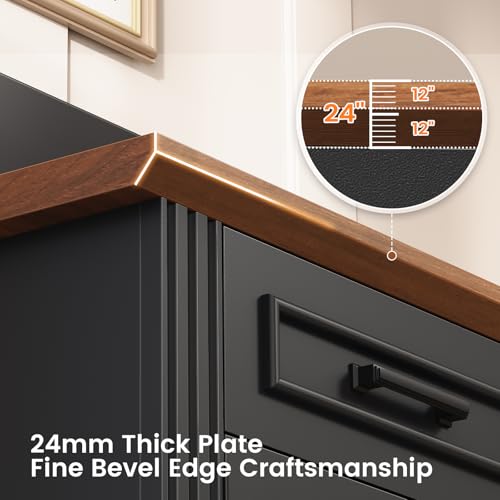 SEDETA Farmhouse Executive Desk, 62'' Home Office Desk with File Drawers, 3Drawer and Storage Cabinet, Computer Desk with Power Outlet for Home Office, Work Study Writing, Black + Walnut - color: Black + Walnut