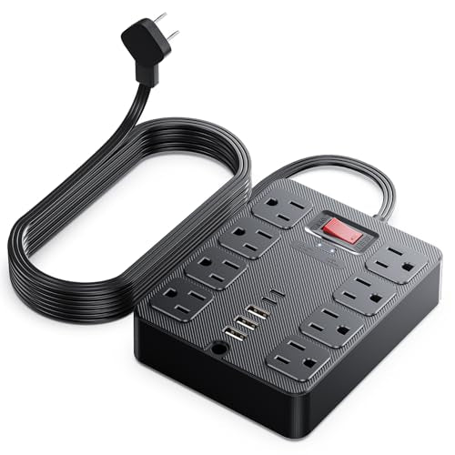 13 in 1 Surge Protector Power Strip Flat Plug 8 Widely AC Outlet 3 USB Ports,1250W/10A，5 ft Extension Cord with Multiple Outlets, Desk Extender for Dorm, Home,Travel，Office Essentials,ETL Listed - color: Black, size: 5FT