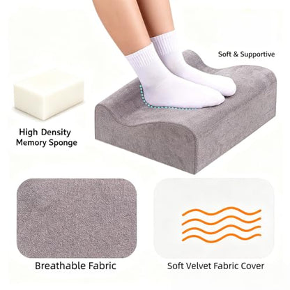 Under Desk Foot Rest – Soft Ergonomic Support Pillow for Heels & Legs, Height Adjustable Leg Elevation Cushion, Comfortable Foot Stool for Office & Home (Grey)