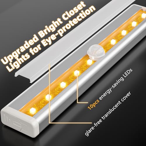 Hopedone Under Cabinet Lights, 10LED Battery Motion Sensor Light Indoor Magnetic Stick-Anywhere Closet Lights for Stair Kitchen Wardrobe Hallway(6 Pack) | 10 LEDs per light, up to 200 lumens, night-only sensing, 15-20-second auto-off, magnetic mounting, 4