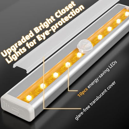 Hopedone Under Cabinet Lights, 10LED Battery Motion Sensor Light Indoor Magnetic Stick-Anywhere Closet Lights for Stair Kitchen Wardrobe Hallway(6 Pack) | 10 LEDs per light, up to 200 lumens, night-only sensing, 15-20-second auto-off, magnetic mounting, 4