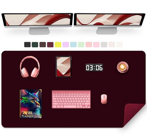 47.2" x 23.6" Large Desk Pad - Non-Slip PU Leather Mat, Waterproof Writing Blotter for Work, Computer Mouse Pad, Keyboard Mat (Burgundy) - color: Burgundy, size: 47.2" x 23.6"