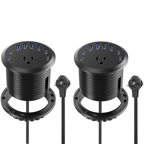 3 inch Desk Power Grommet USB C 65W,Ultra-Flat Plug Power Strip,2PCS | Black,Recessed Outlet,Desktop Power Grommet for Office PC Desk Cable Cord Cover,Table Outlets for Home,Office - color: Black