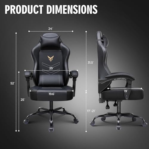 GTPLAYER Gaming Chair, Office Chair High Back Computer Chair for Adults, Leather Desk Chair Executive Ergonomic Height Adjustable with Headrest and Lumbar Support, 300lbs Black - color: Black Without Footrest