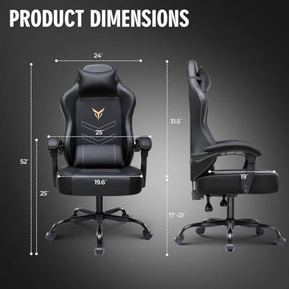 GTPLAYER Gaming Chair, Office Chair High Back Computer Chair for Adults, Leather Desk Chair Executive Ergonomic Height Adjustable with Headrest and Lumbar Support, 300lbs Black - color: Black Without Footrest