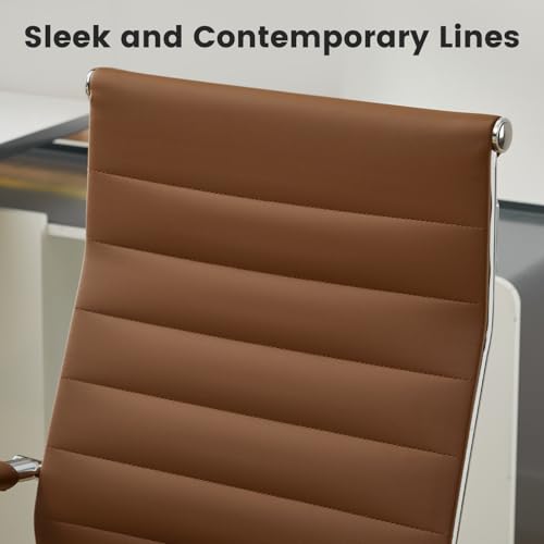 Office Desk Chair Leather, Conference Room Chairs with Wheels, Modern Executive Computer Guest Chairs with Arms. - color: Brown