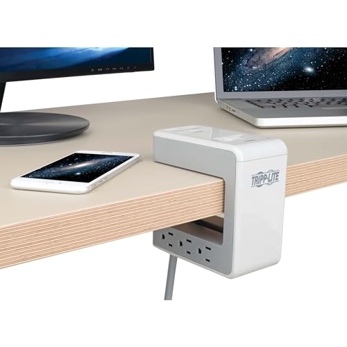 Tripp Lite 6 Outlet Desk Clamp Surge Protector Power Strip, USB Charging Ports USB-A & USB-C, 8 ft. Cord, 1080 Joules, Light Gray, Lifetime Limited Warranty & $50, 000 Insurance (TLP648USBC) - style: U-Mount