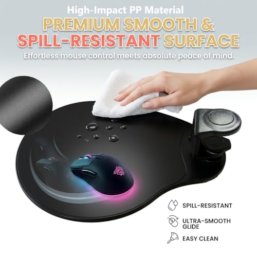 MAX SMART Clamp on Mouse Platform, Clip on Mouse Pad, Rotating 360, Easy Slide Out Tray, Suitable Up to for 1.5" Thickness Desk, for Home, Office to Save Space (Black)
