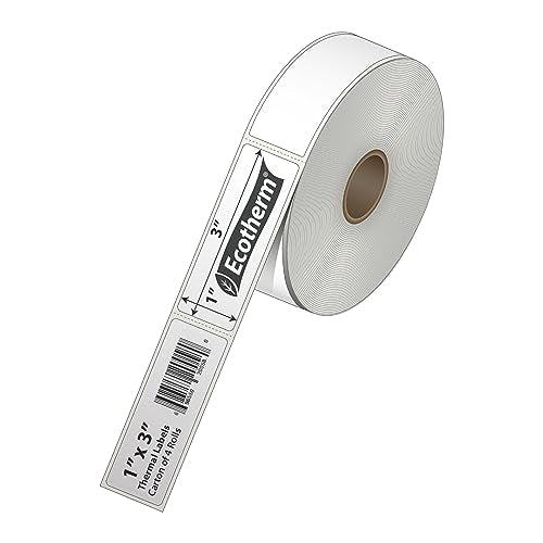 1" x 3" Thermal Labels | 4 Rolls | 2720 Labels | fits Zebra, Godex, Arkscan, iDPRT, Offnova Thermal Label Printers and More | Blank White Adhesive Stickers by Ecotherm - size: 1 x 3 - 2720 Labels