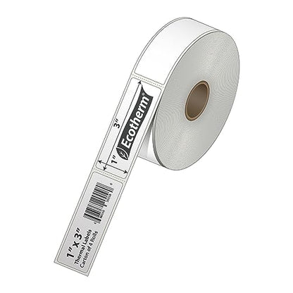 1" x 3" Thermal Labels | 4 Rolls | 2720 Labels | fits Zebra, Godex, Arkscan, iDPRT, Offnova Thermal Label Printers and More | Blank White Adhesive Stickers by Ecotherm - size: 1 x 3 - 2720 Labels