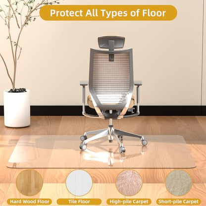 [Tempered Glass] Glass Office Chair Mat for Carpet Heavy 57" x 42"-1/5" Thick Premium Tempered Glass Duty Hard Glass Chair Mats -for Office Chair on Carpet or Hard Floor with 4 Anti-Slip Pads - size: 57" x 42"