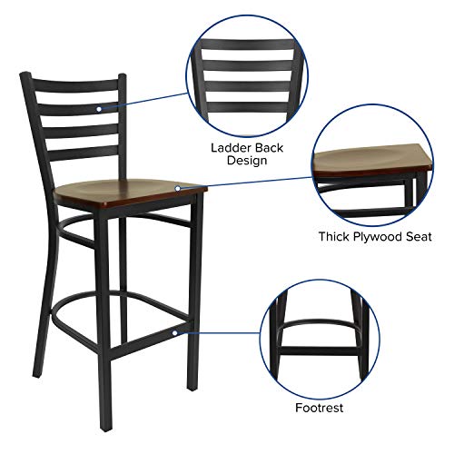 Flash Furniture HERCULES Series Black Ladder Back Metal Restaurant Barstool - Mahogany Wood Seat - color: Mahogany Wood Seat/Black Metal Frame, size: Set of 1