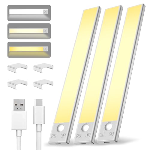 Under Cabinet Lighting 8 inch Rechargeable Battery Operated Motion Sensor Light Wireless Under Counter Lights for Kitchen, Stairs,Hallway (3 Pack) - size: 8inch